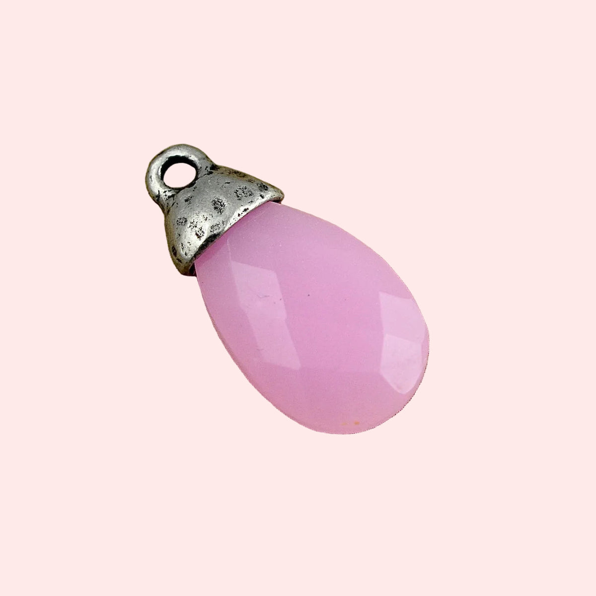 Open Heart Chalcedony Charm - Silver
