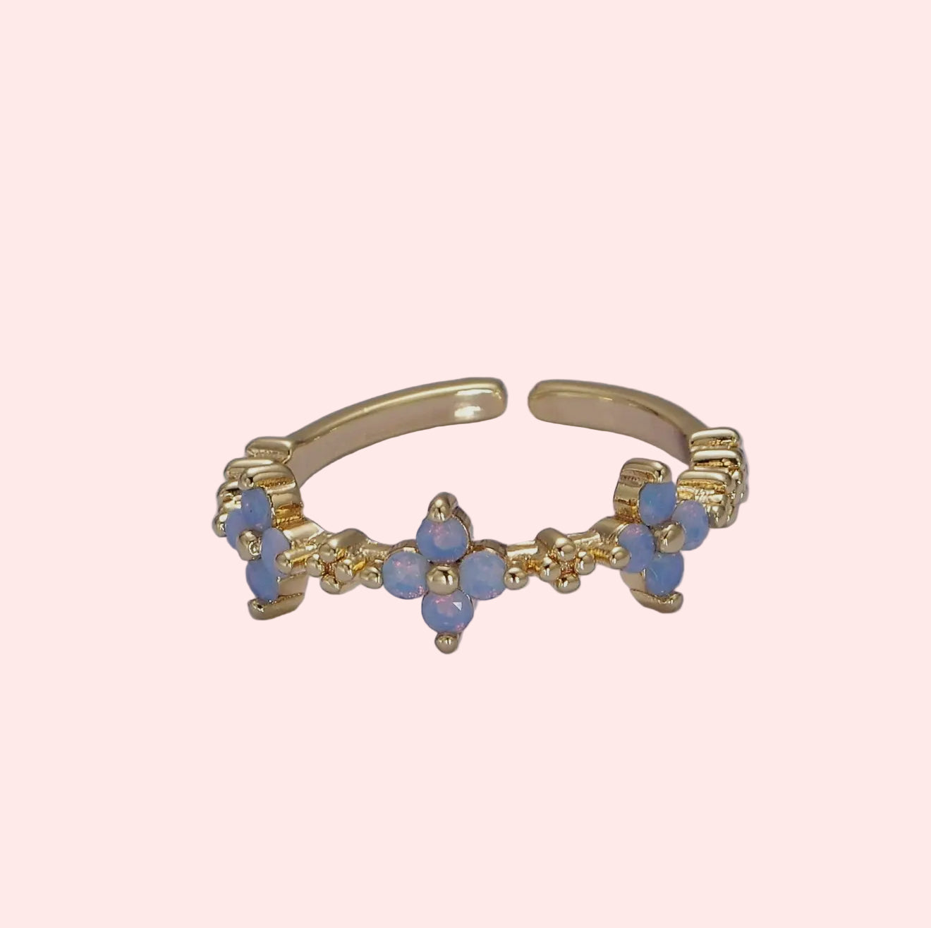 Blue Opal Flower Ring