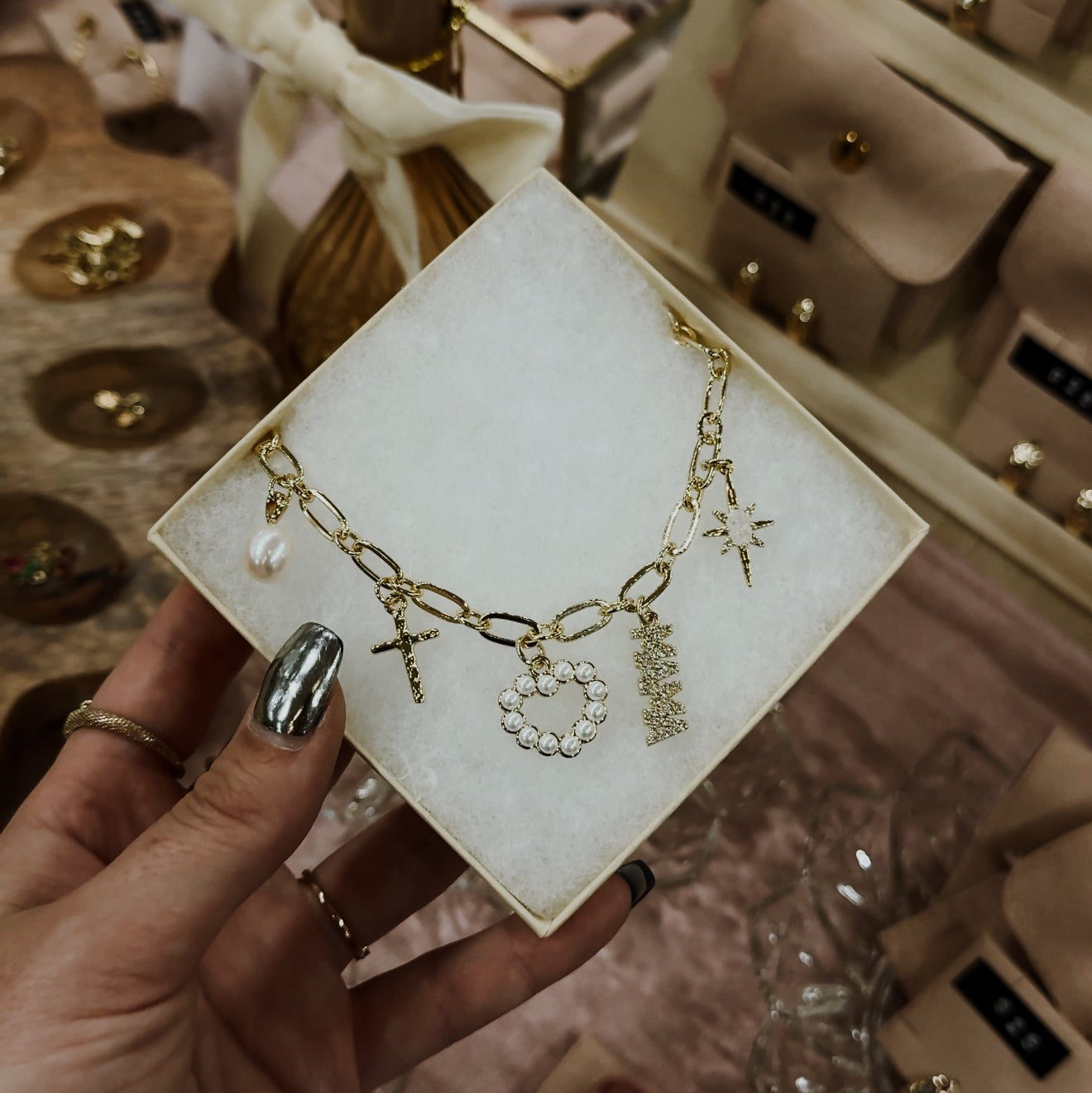 Pearl Heart Outline Charm