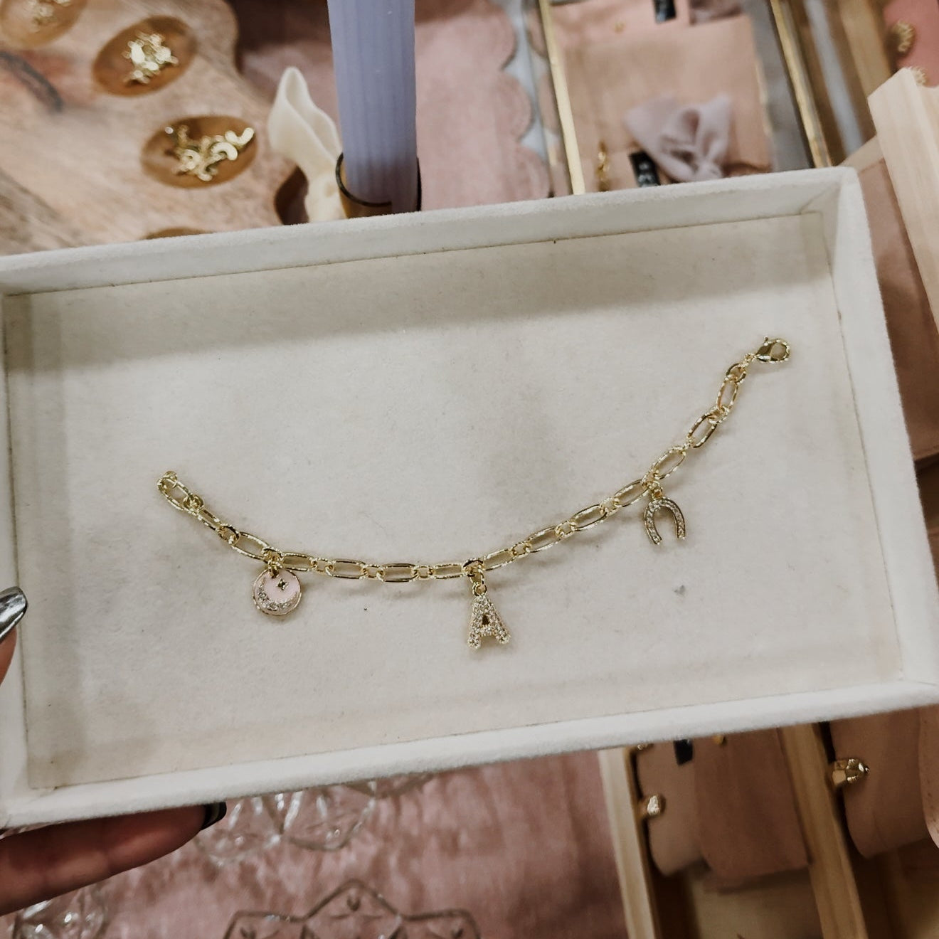 Gold Crystal Horseshoe Charm