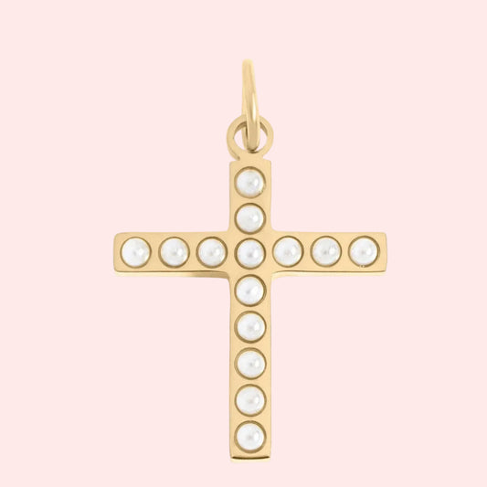 Pearl Beaded Cross Charm