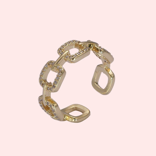 Chain Link CZ Crystal Paved Ring