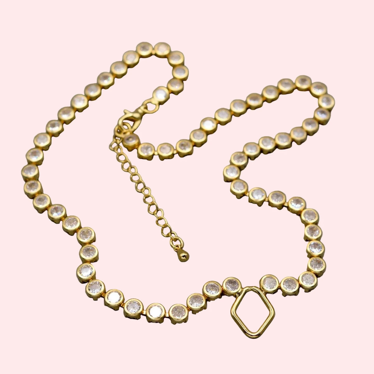 Crystal Tennis Chain Necklace - Gold