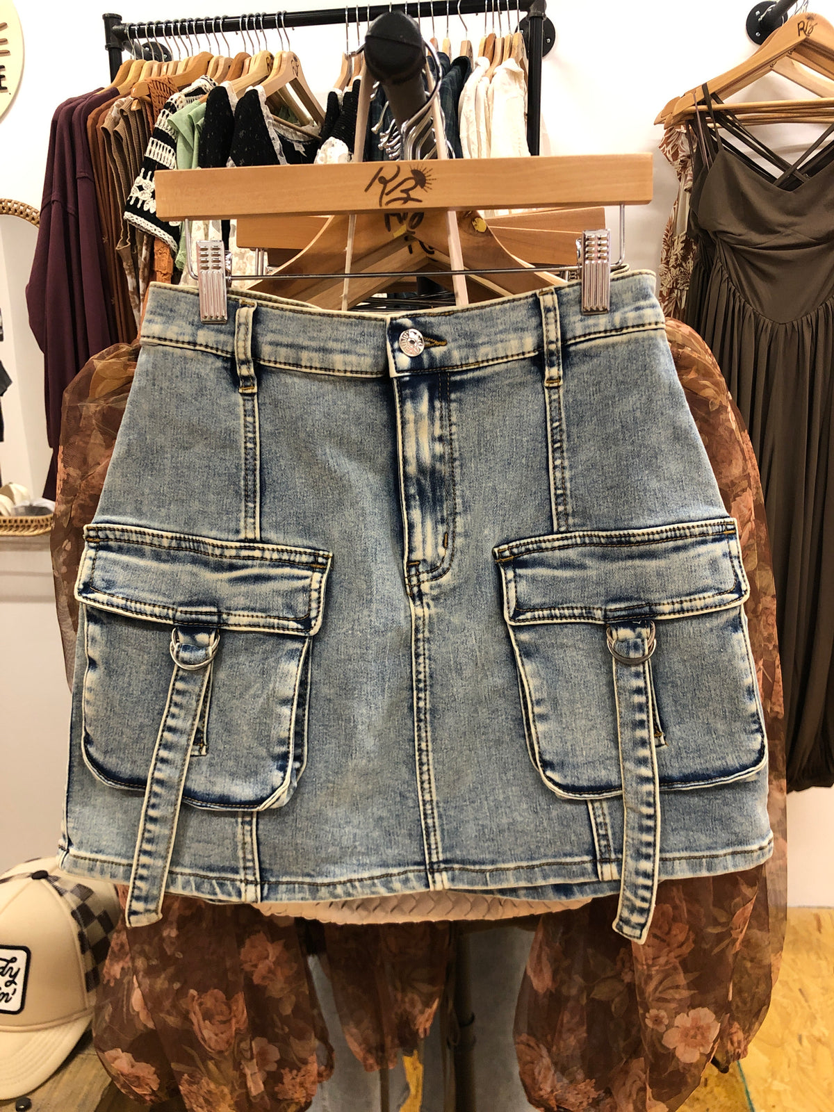 Utility Cargo Denim Mini Skirt - LS