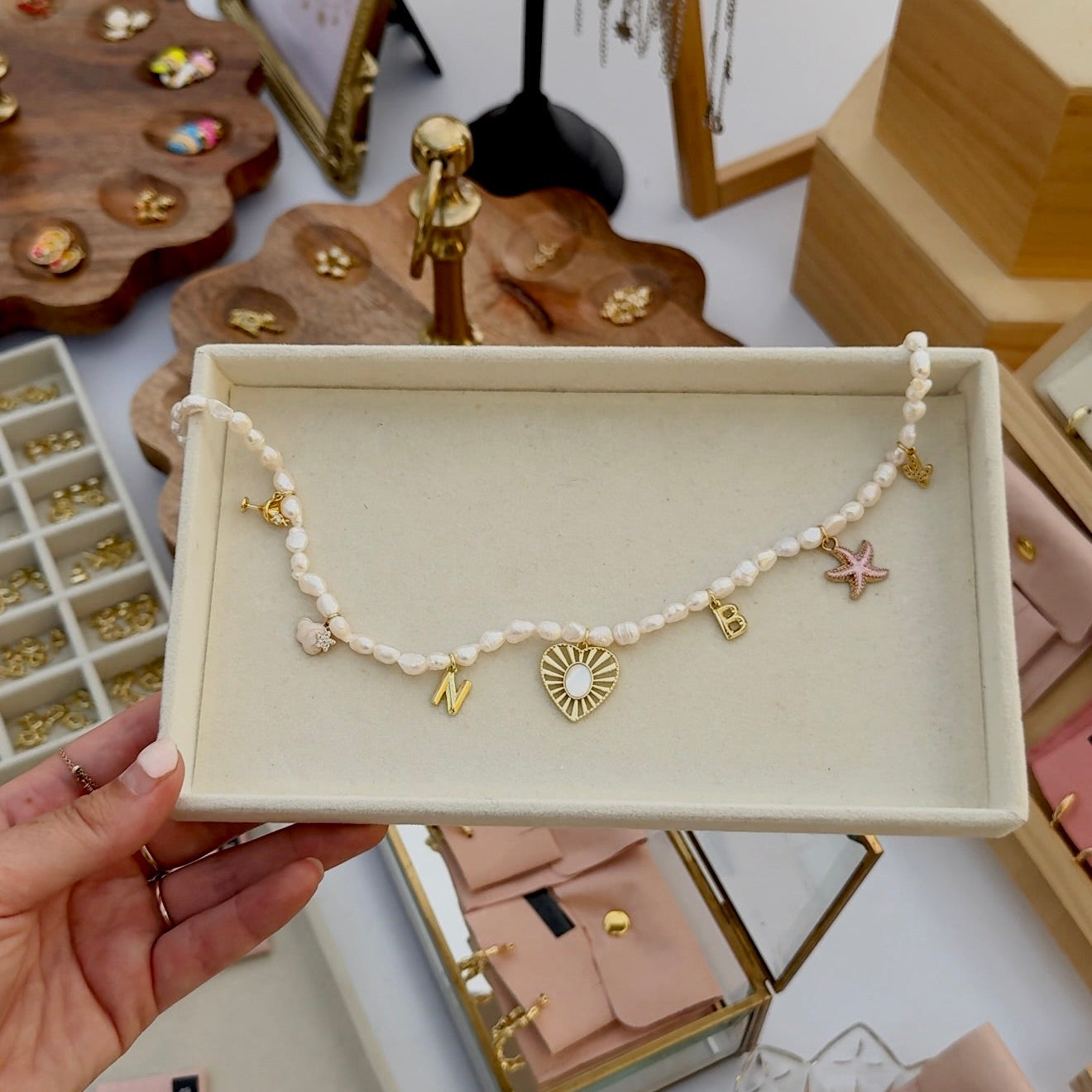 Sunlit Pearl Heart Charm