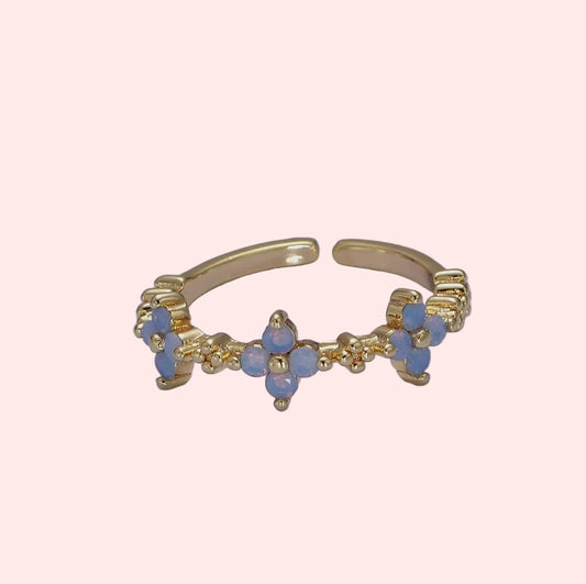 Blue Opal Flower Ring