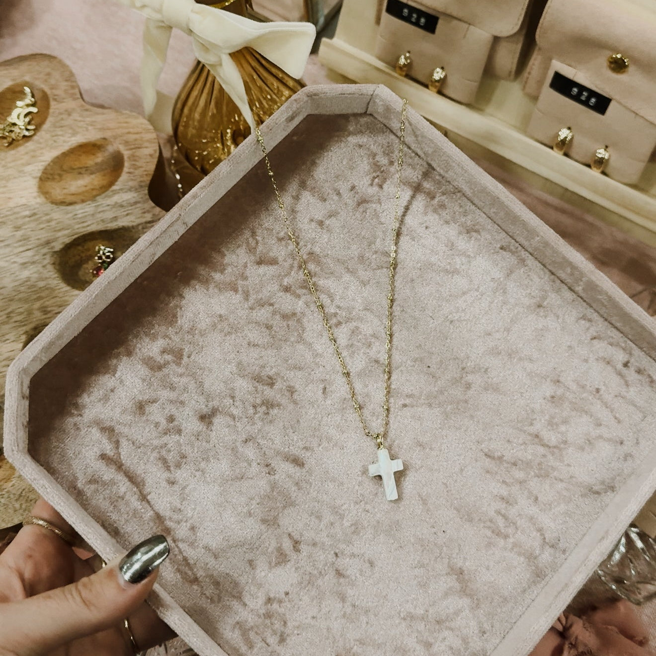 Shell Pearl Cross Charm