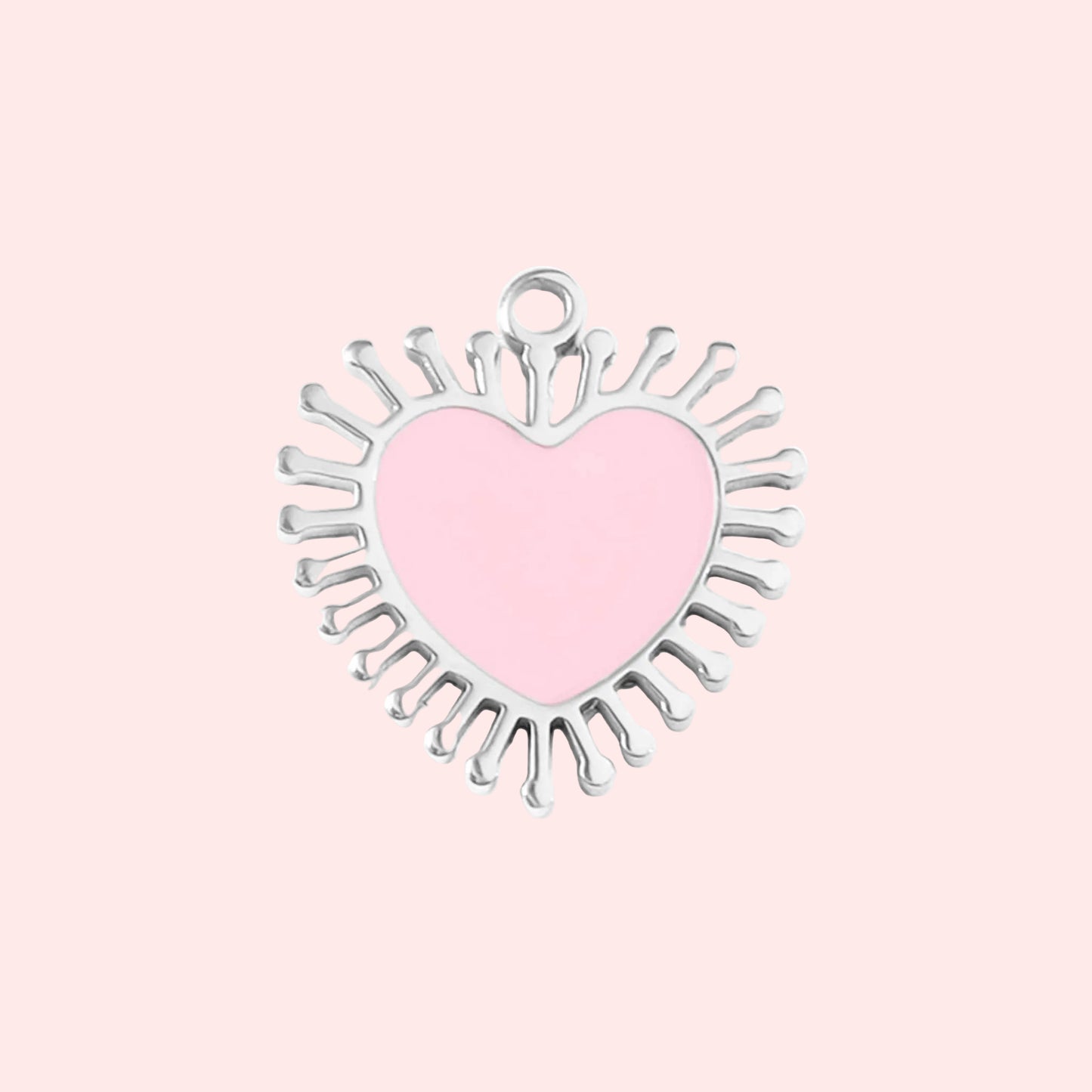 Stainless Steel Pink Sunray Heart Charm