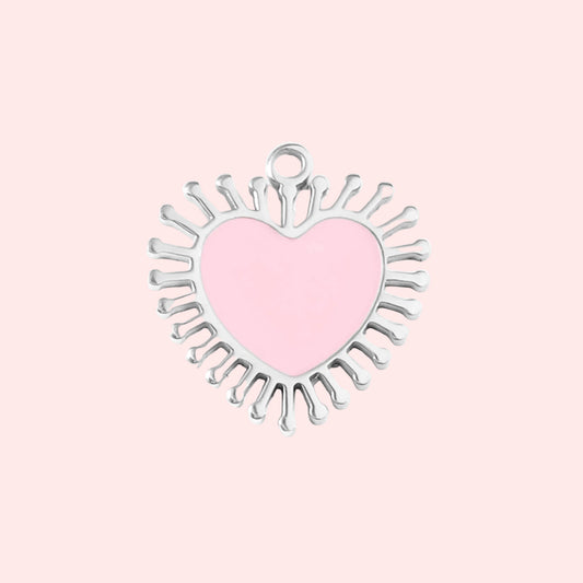 Stainless Steel Pink Sunray Heart Charm