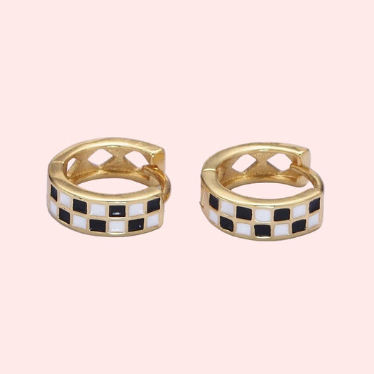 Checkered Enamel Huggie Earrings